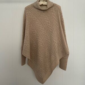 100% Cashmere Turtleneck Cape Sweater with Sleeves